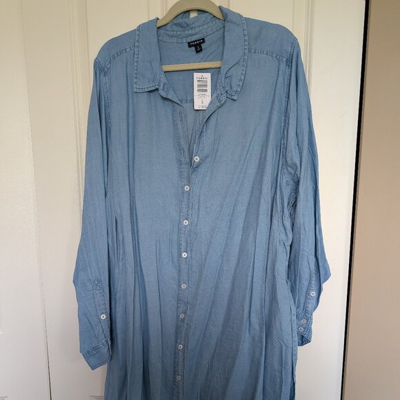 TORRID Mini Chambray Long Sleeve Button Front Tie Shirt Dress SIZE 4 - Picture 2 of 3